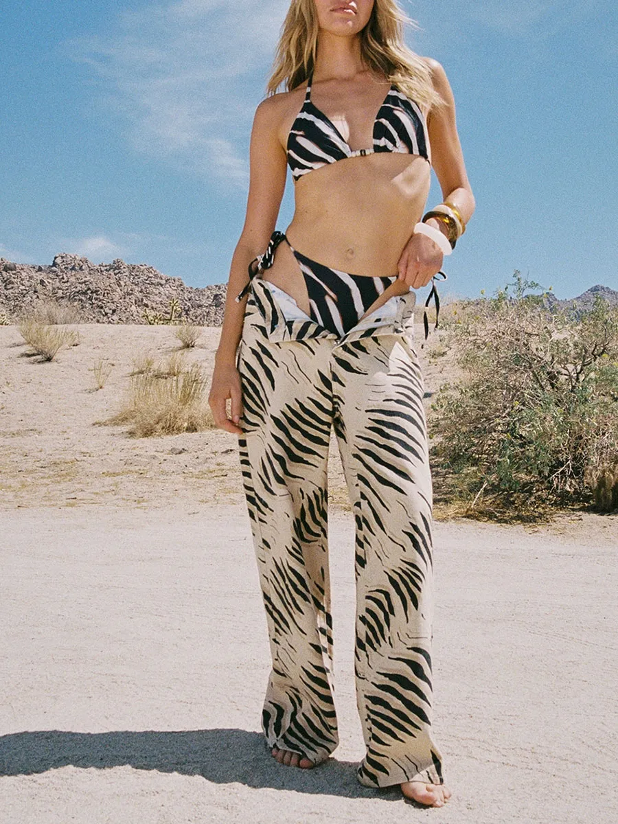 Women's Animal-Print Wide-Leg Trousers