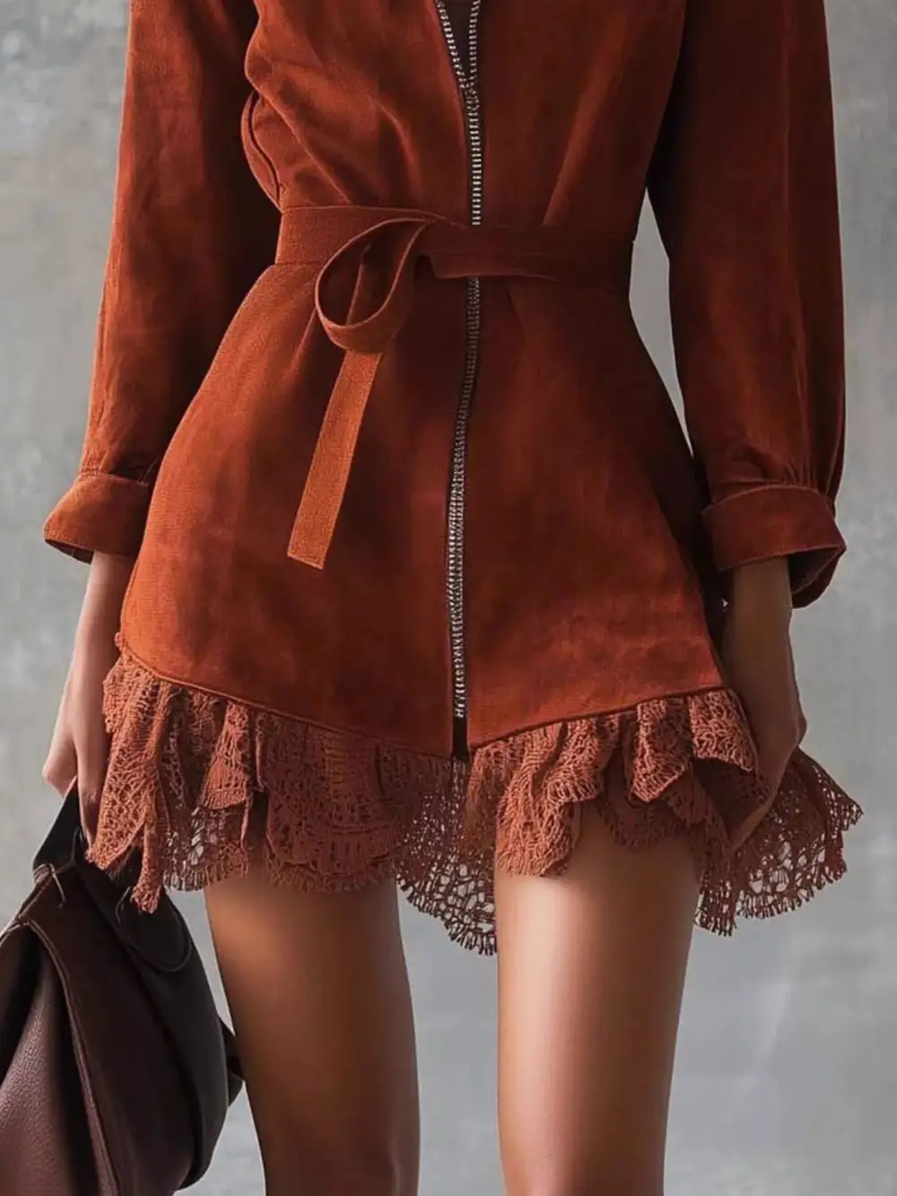 Lace Zip Front Dress Casual