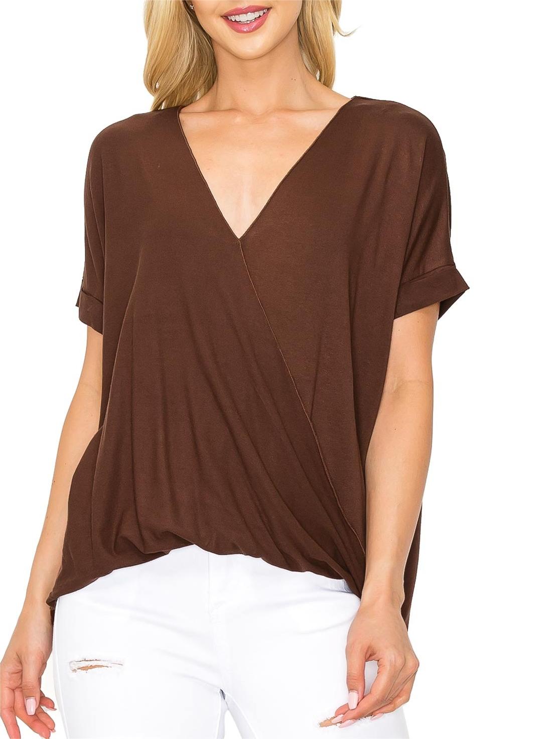 Black Short - Sleeve Surplice Top