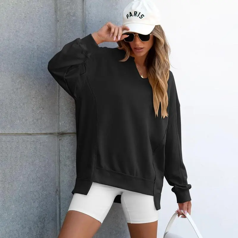 Women's Oversized Sweatshirt V Neck Long Sleeve Tunic Lightweight Pullover