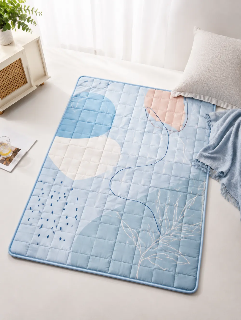 Abstract Geometric Leaf Print Cooling Mat