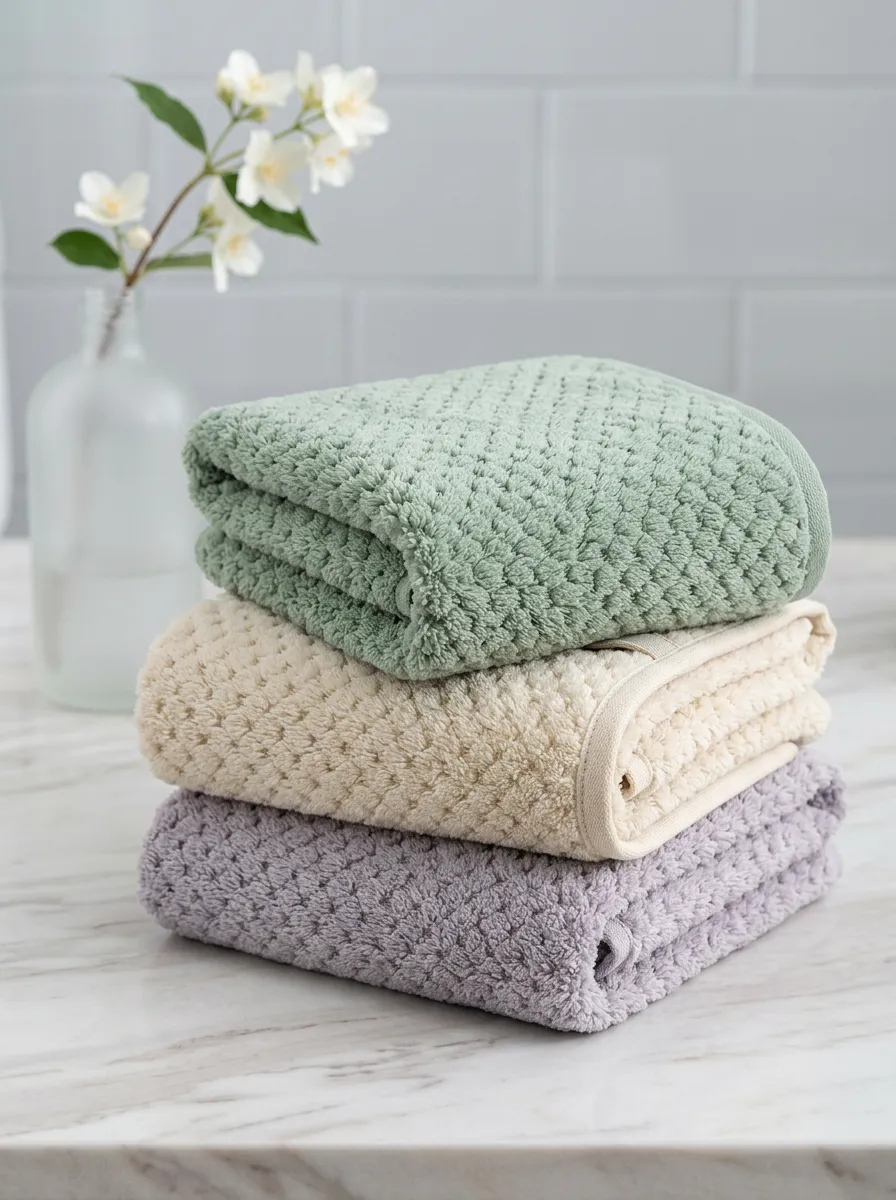 Waffle-Texture Textured Cotton Three-Piece Towel Set
