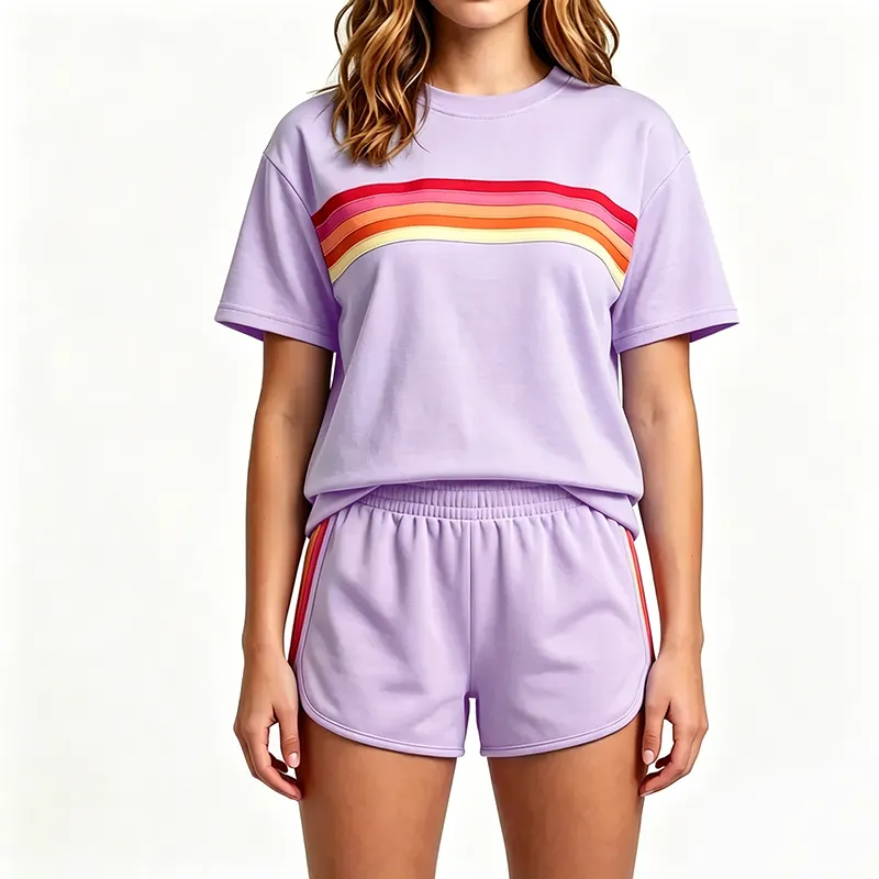 Women's two-piece rainbow striped outdoor sportswear set