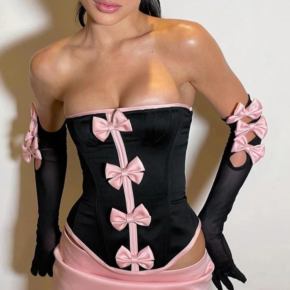 Corset Bowknot Satin Strapless Set