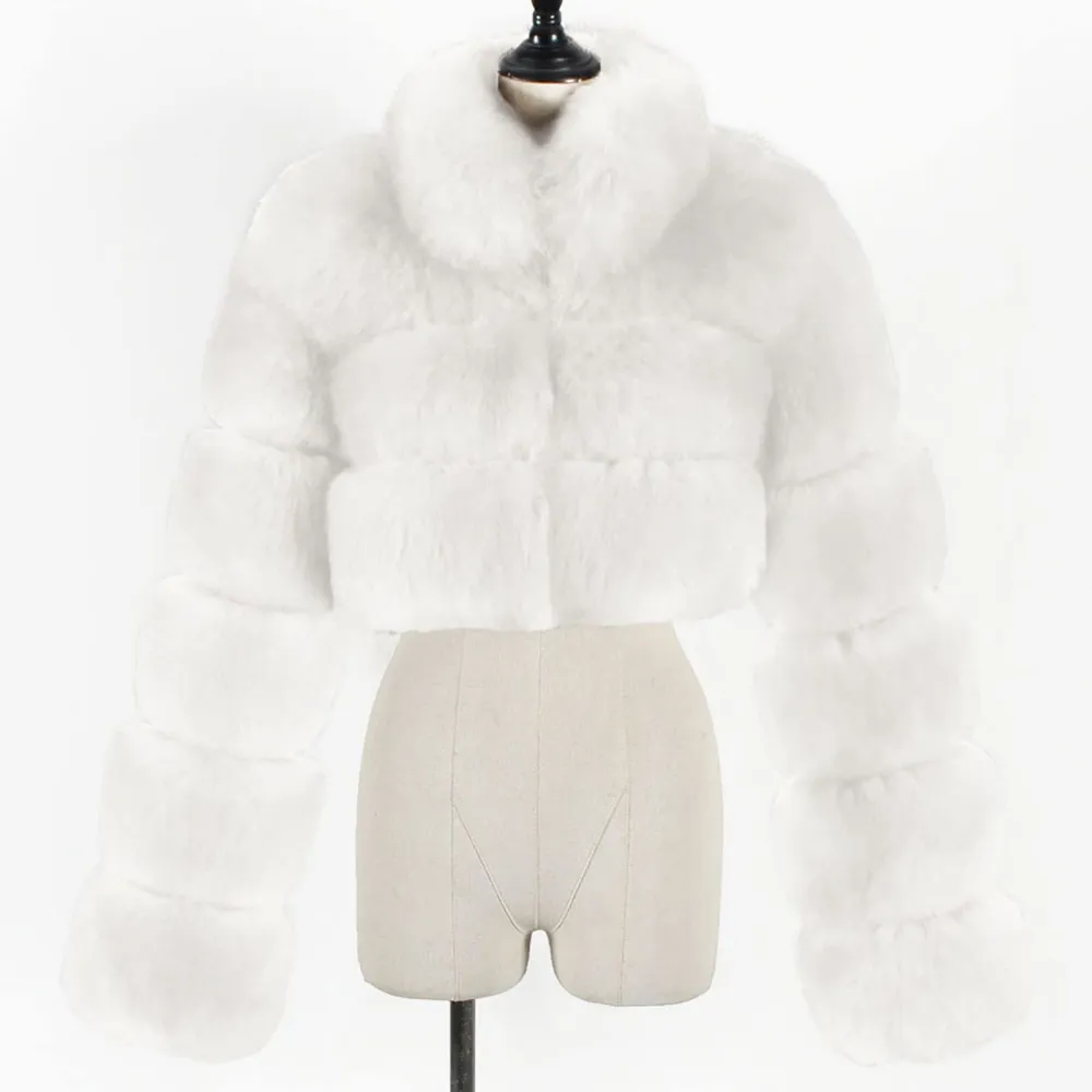 X1-White Faux Fur Coat Women with Hood Cropped Bubble Coats Fleece Short Warm Jackets Plus Size Winter Coats for Women
