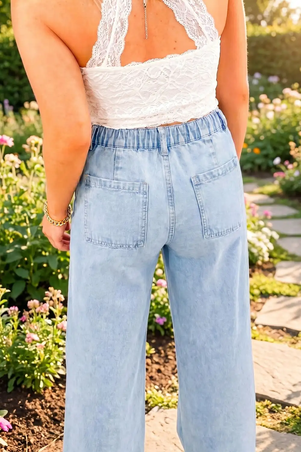 Wide Leg Slit Denim Jeans