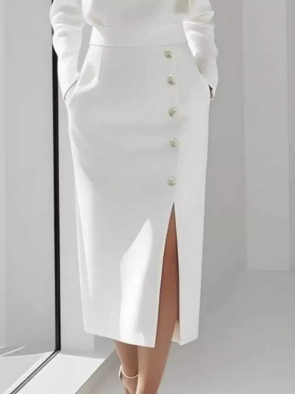 Slit Long Sleeve Midi Dress