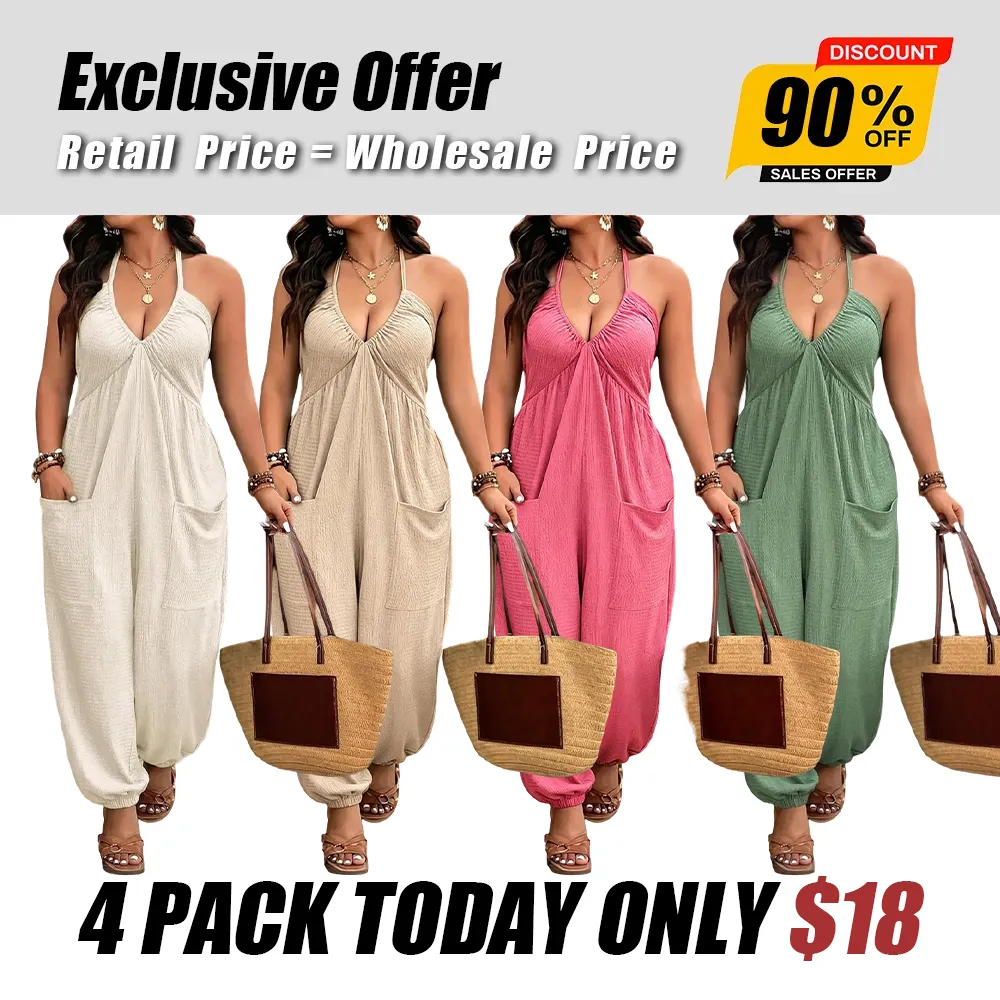 [Plus Size] Solid-Color Jumpsuit with Pockets