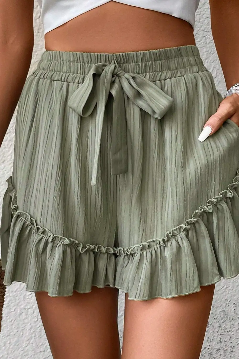 Ruffle Trim High Waist Casual Shorts