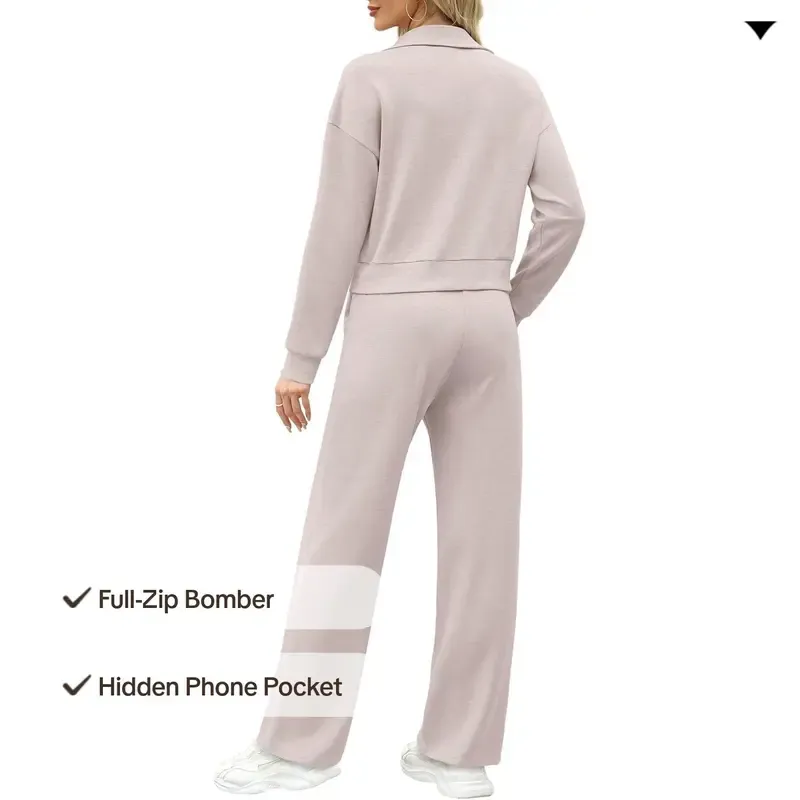 Lounge Sets for Women 2025 Sweatsuit 2 Piece Outfits Sweatshirt Wide Leg Sweatpant Tracksuit Matching Set