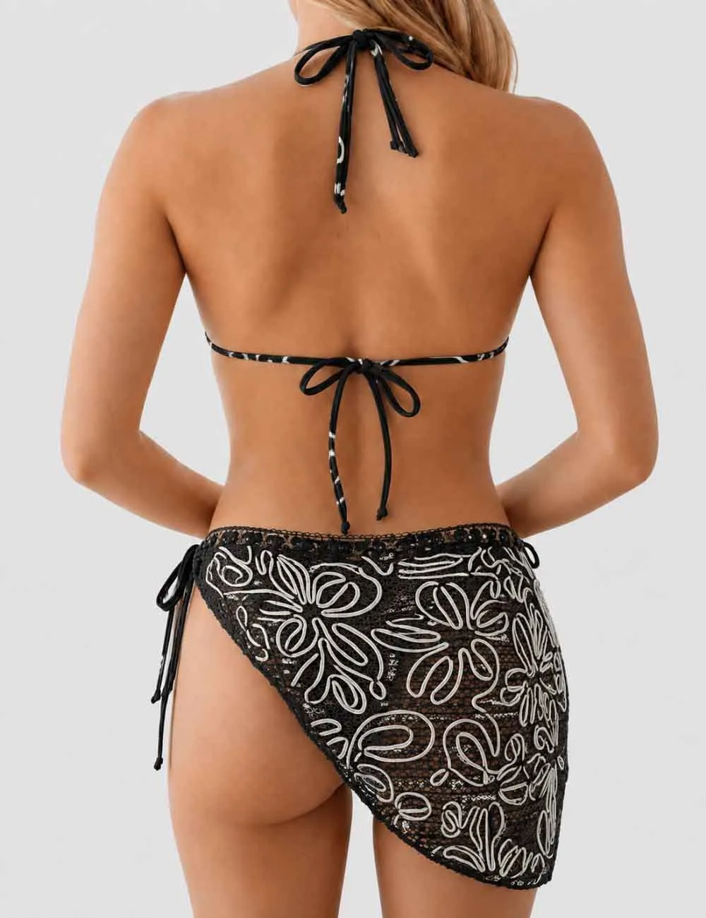 Crochet Triangle Bikini Set with Wrap Cover Up Skirt
