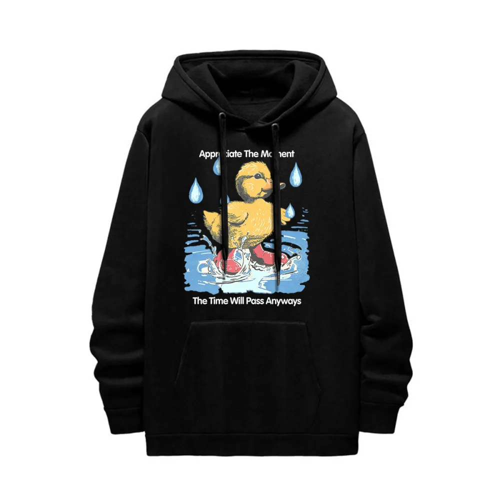 Duck Themed Vintage Style Black Hoodie