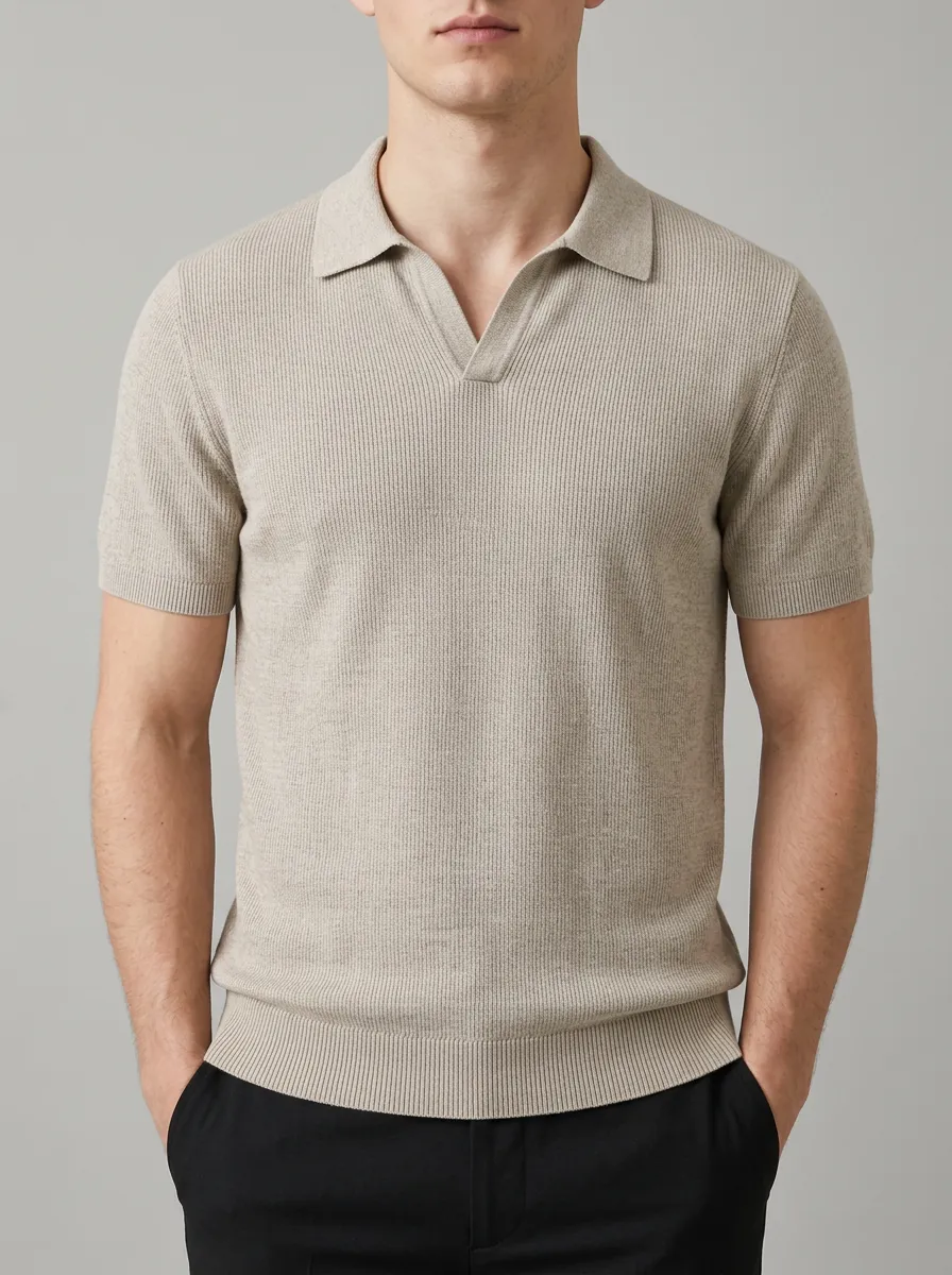 Men's Ribbed Knit Polo Shirt