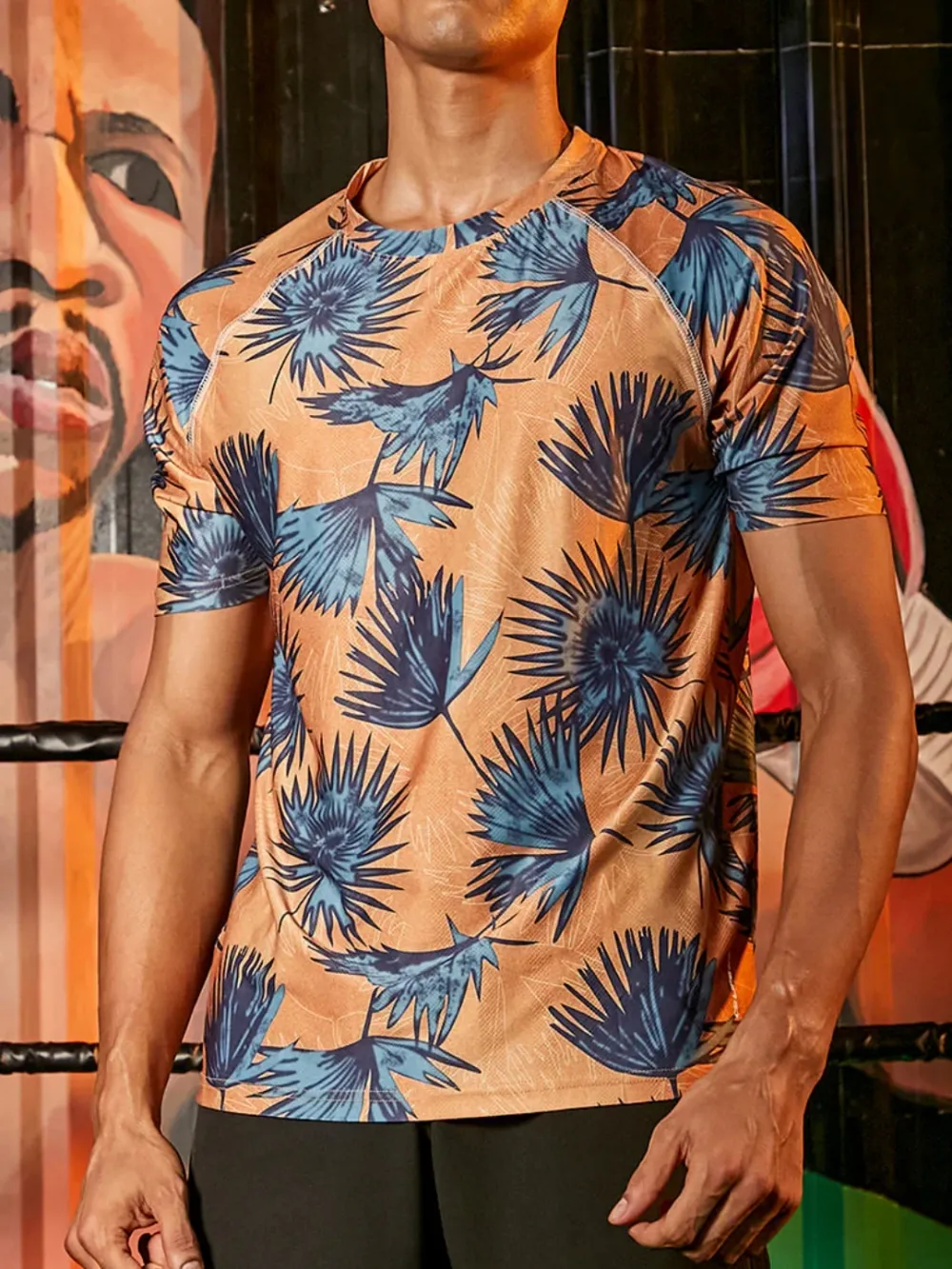 Tropical Leaf Print Athletic T Shirt