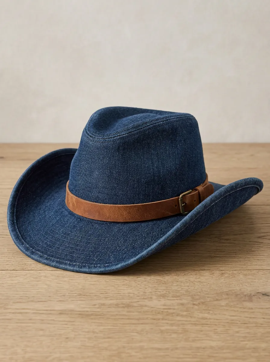 Classic Leather Look Wide Brim Curved Brim Men's Cowboy Hat