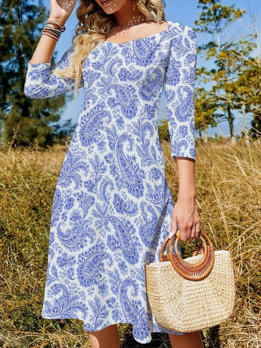 Long Sleeve Print Midi Dress