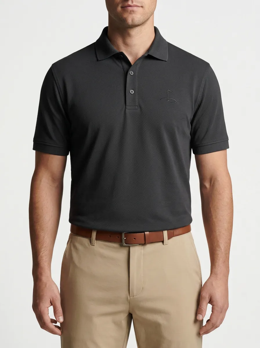 Sport Flag-Motif Embroidered Golf Polo Shirt