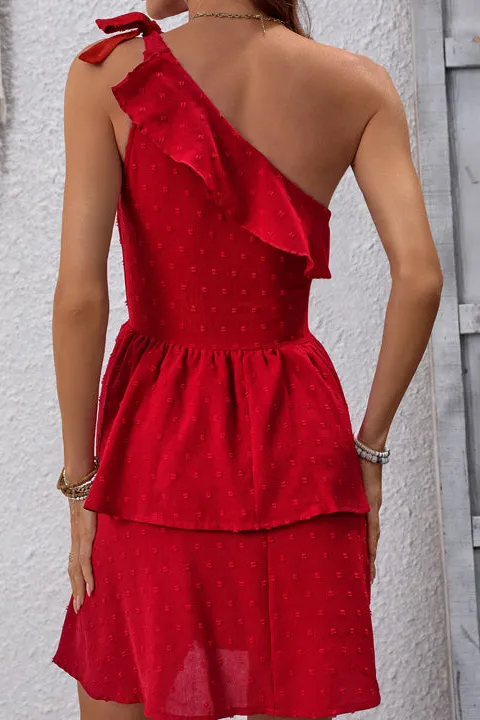Shoulder Ruffle Solid Color Casual Dress