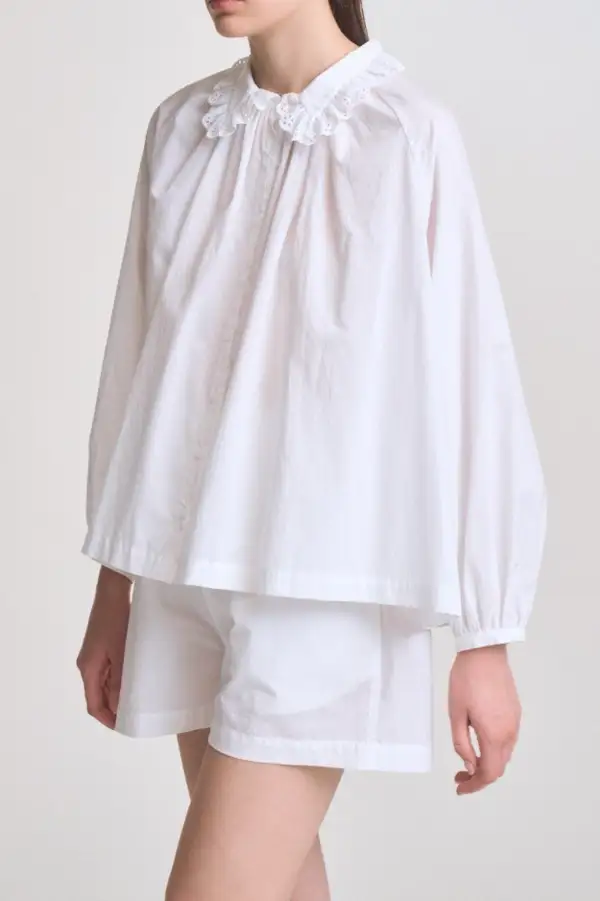 Lace Eyelet Button Front Collared Shirt
