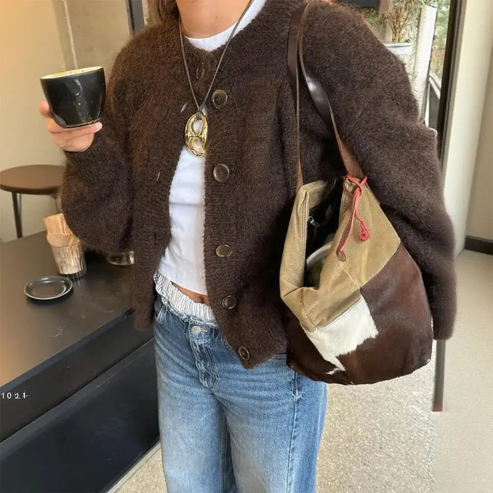 Medium-Length Cable Knit Jacket