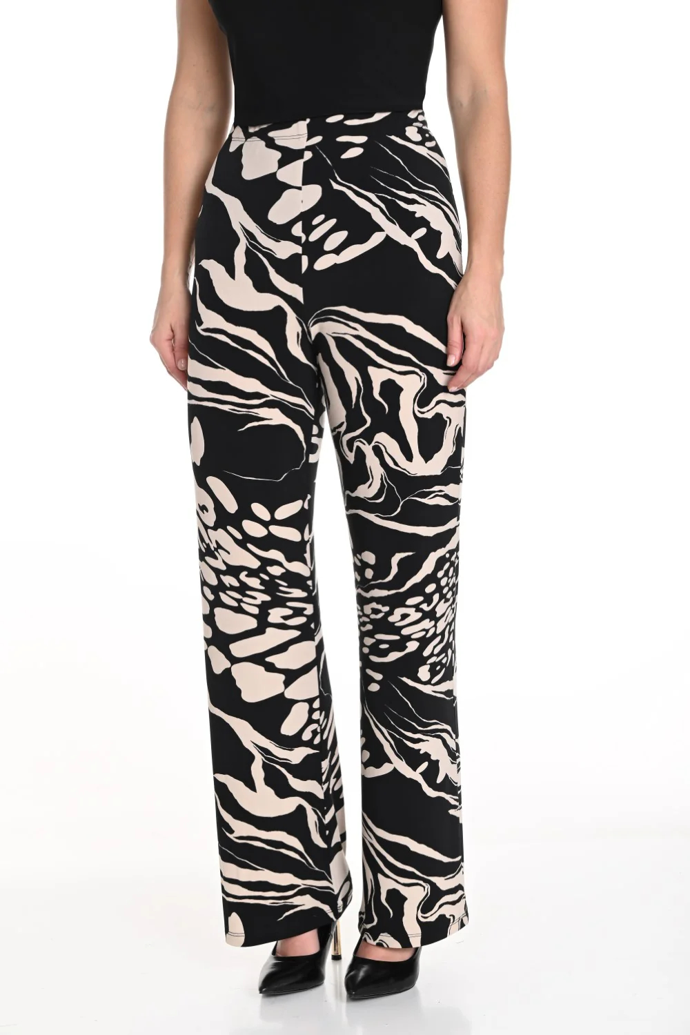Black and Champagne Zebra - Print Wide Pants