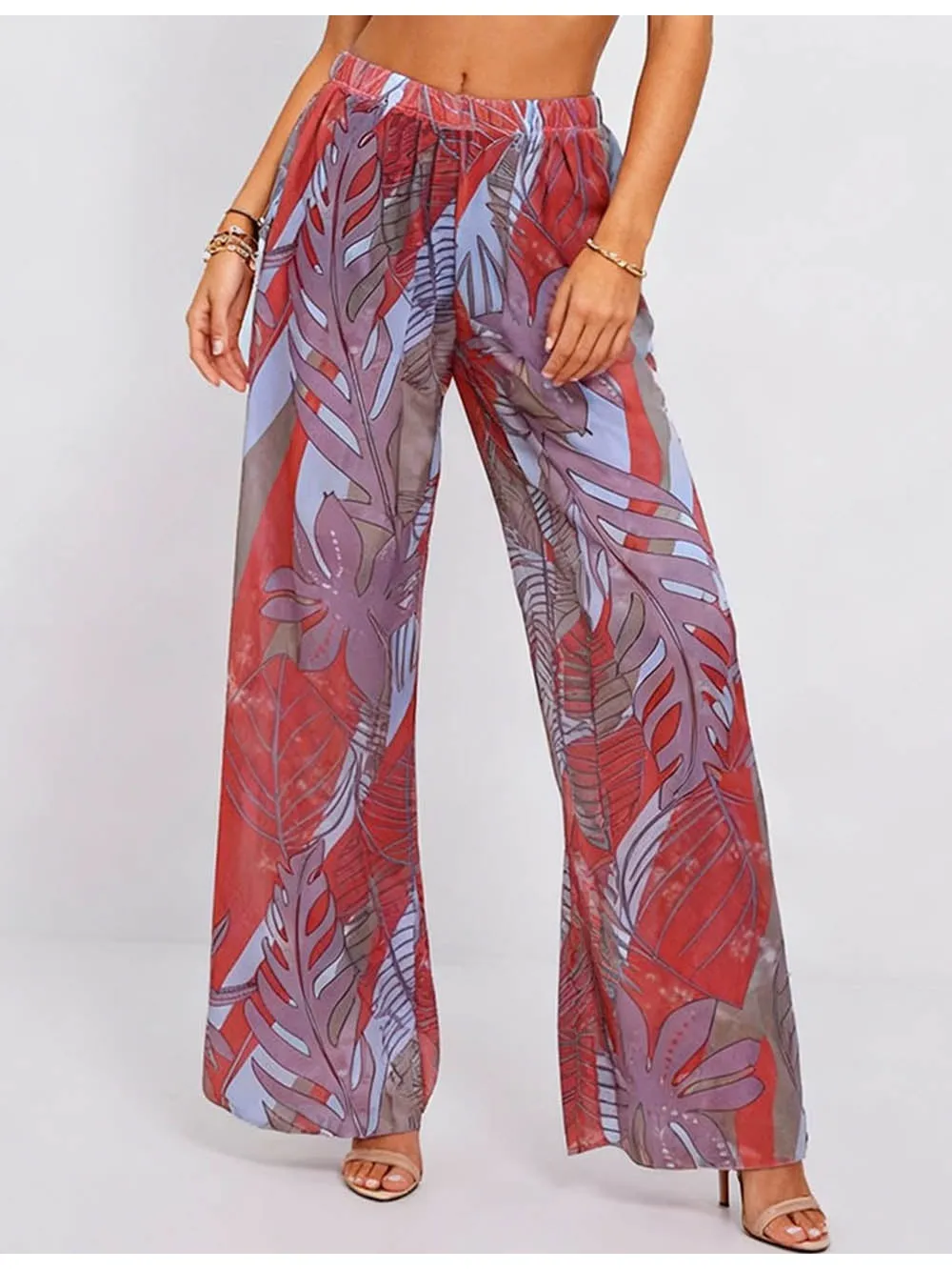 Elastic Waist Wide Leg Sheer Pants
