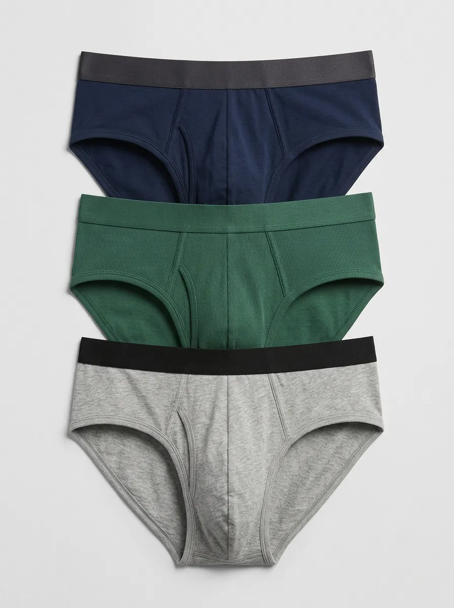 Men's Multi-color Solid Ribbed Cotton Briefs Underwear Set