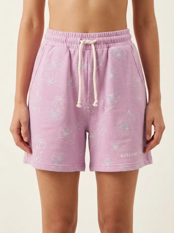 Women's Floral Running Drawstring Elastic-Waist Printed Sweat Shorts