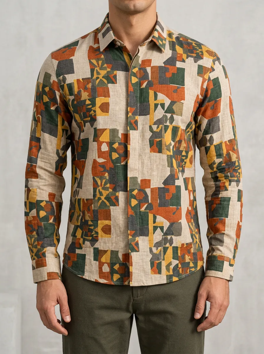 Men's Abstract Inspired Long Sleeve Casual Shirt