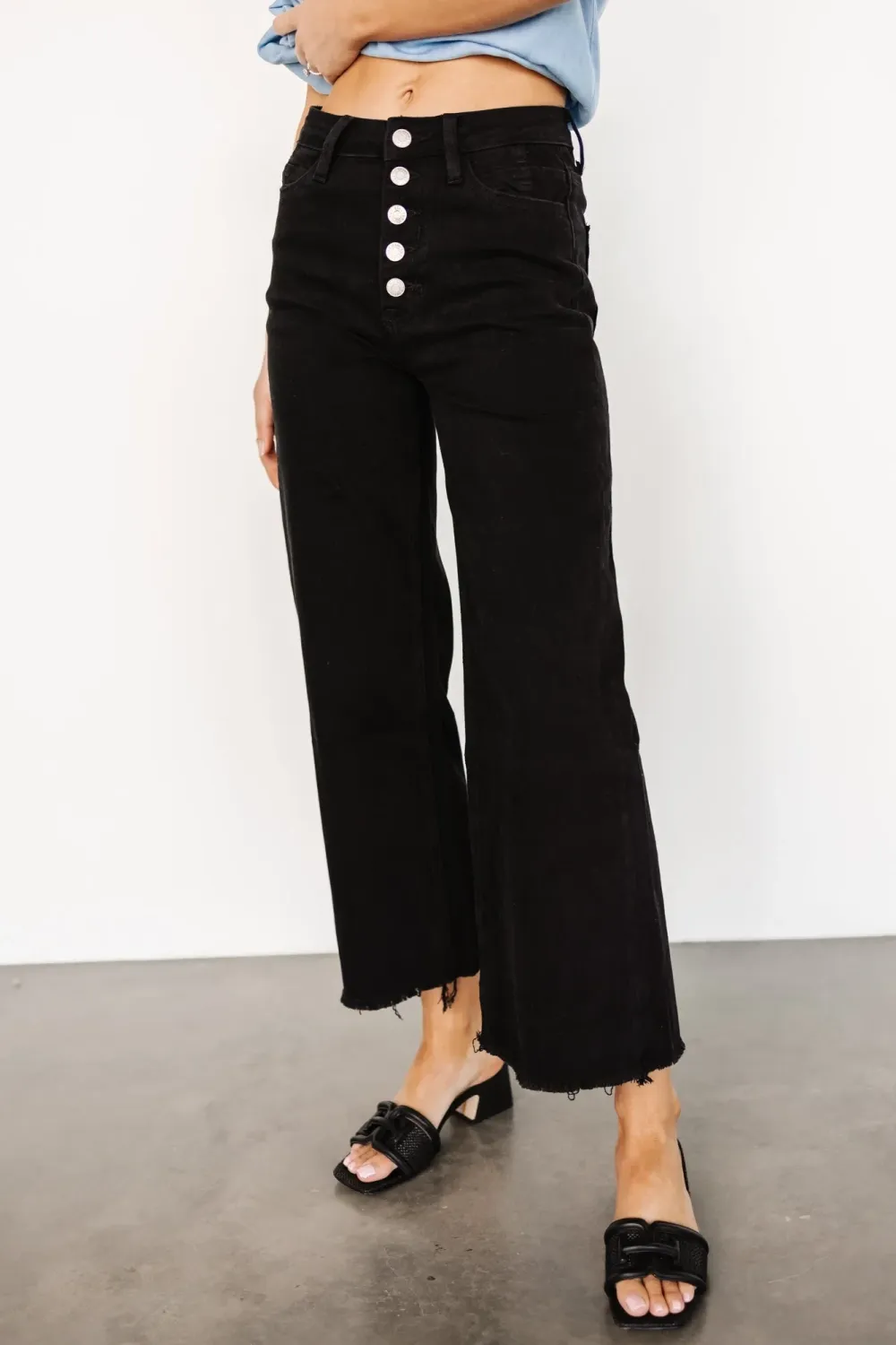 Black Straight-Leg Button-Up Slimming Pants
