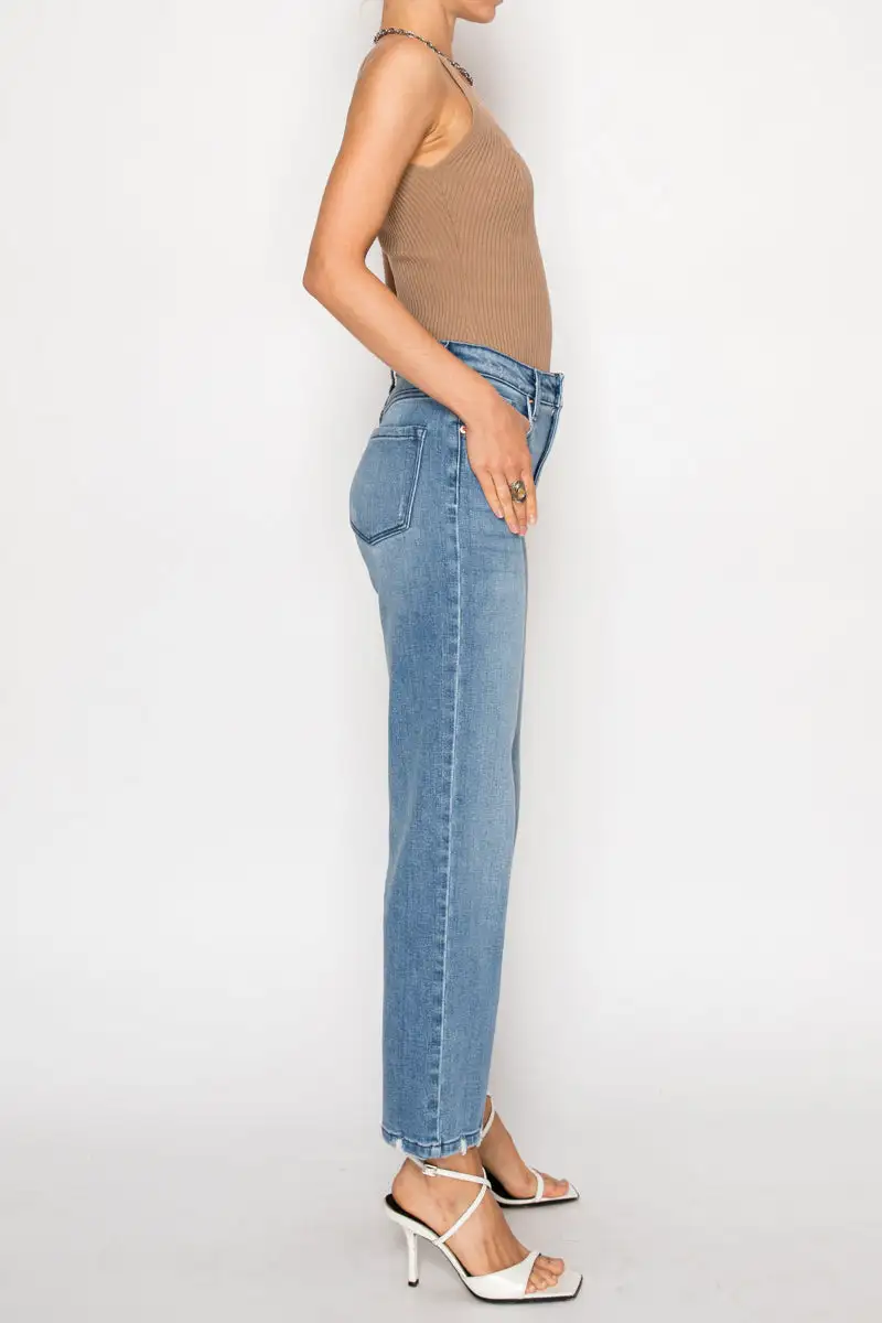 High Rise Straight Leg Relaxed Denim Jeans