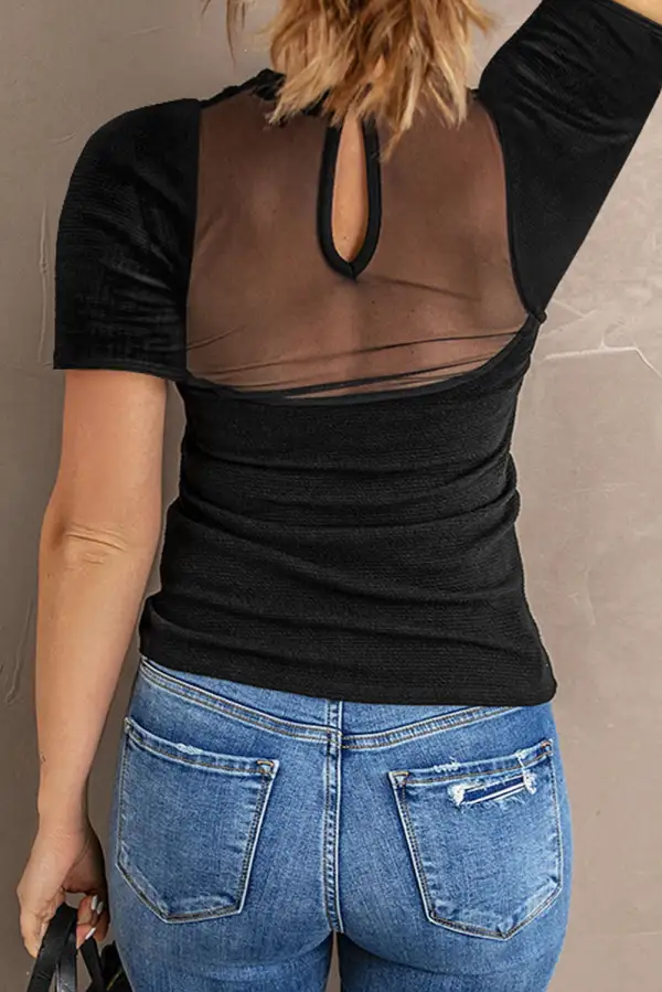 Contrast Mesh Knit Short Sleeve