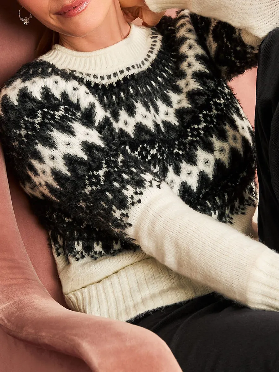 Women'S Multi Color Diamond Shaped Retro Art Pattern Knitted Sweater