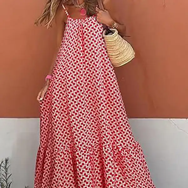Abstract Print V Neck Maxi Dress