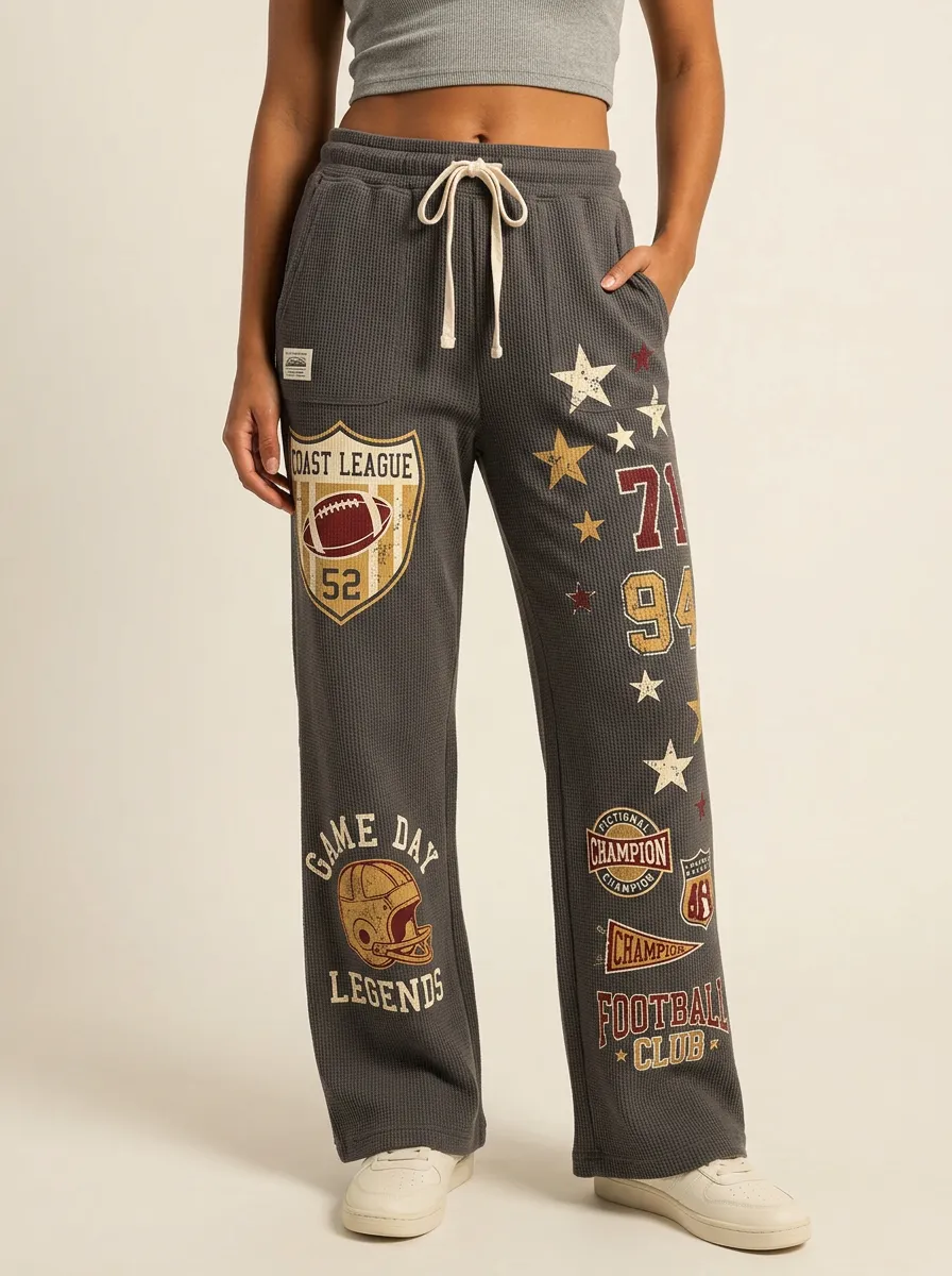 Women's Football Lover Coast League Star Printed Waffle Pants
