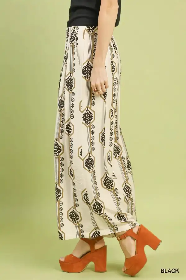 Relaxed Geometric Boho Print Wide Leg Pants