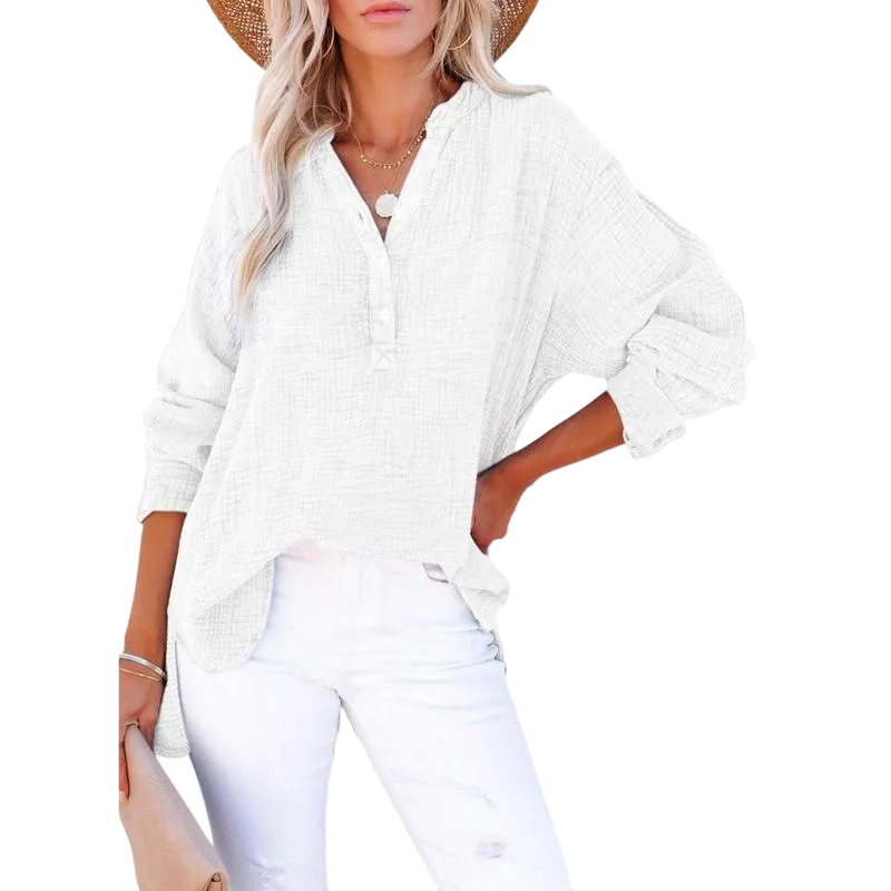 Women's Casual Button V Neck Long Sleeve