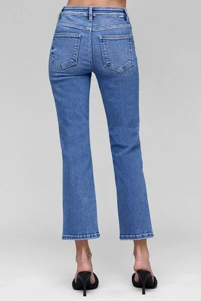 Tummy Control High Rise Crop Straight Denim Jeans
