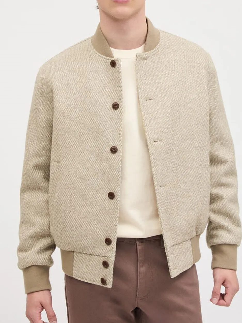 Beige Casual Style Long Sleeve Bomber Jacket