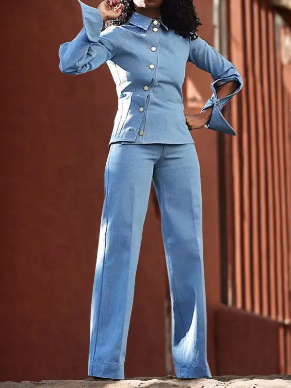 Long Sleeve Asymmetric Top And Pants Set