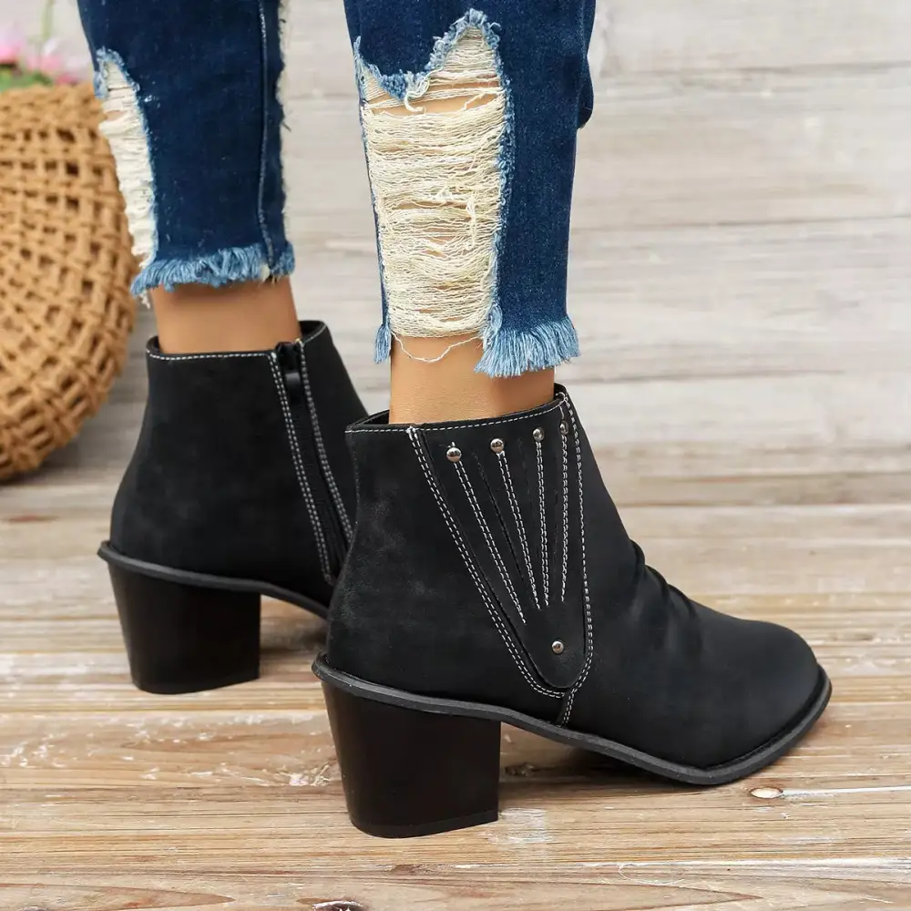 Tiered Point Toe Block Heels Boots