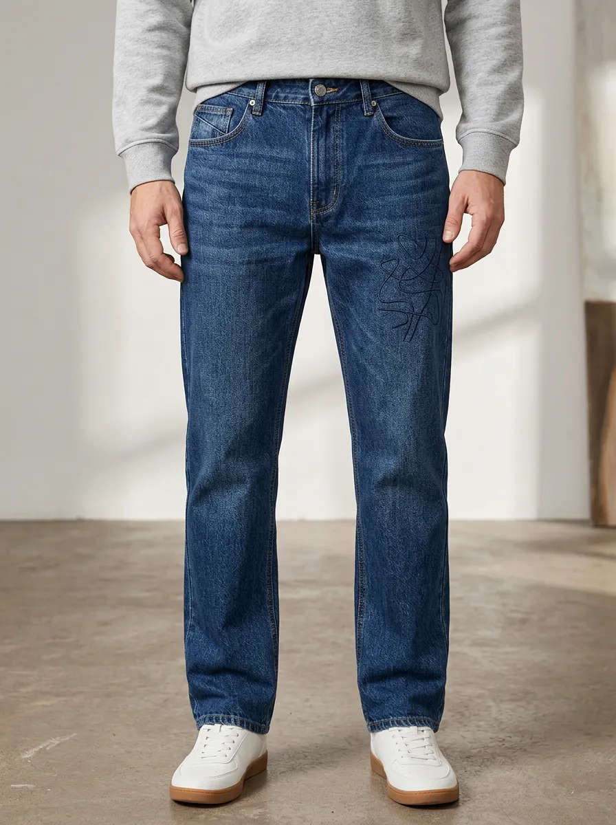 Straight Leg Men's Loose Fit Jeans