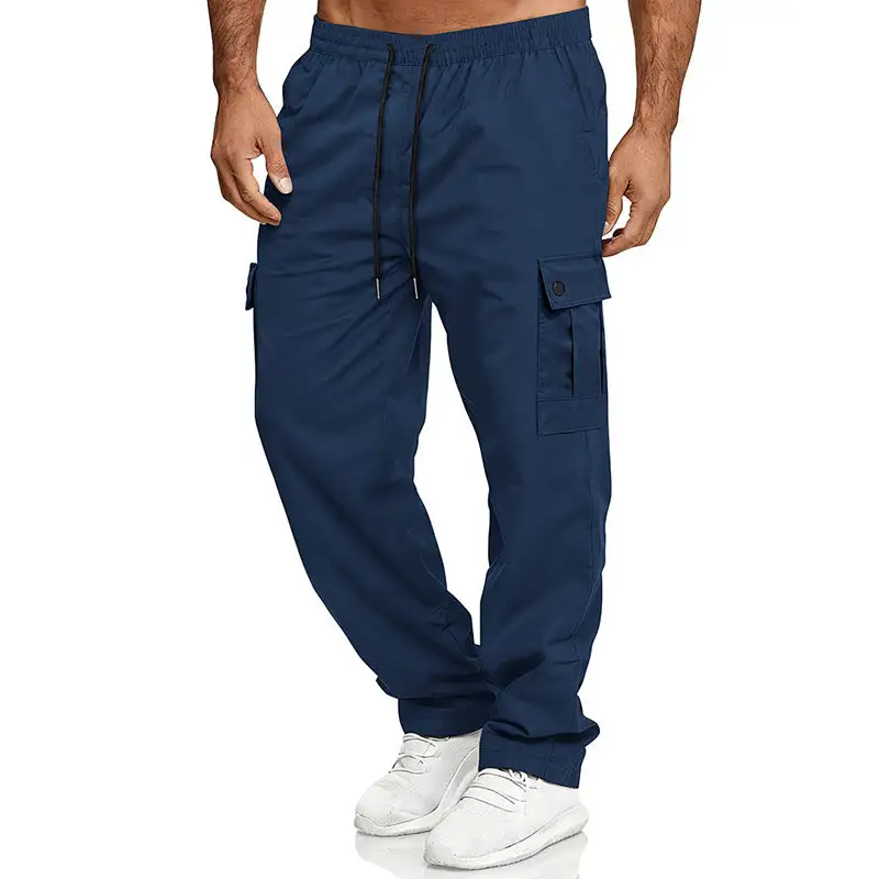 Men's Loose Cargo Pants with Elastic Waistband and Drawstring