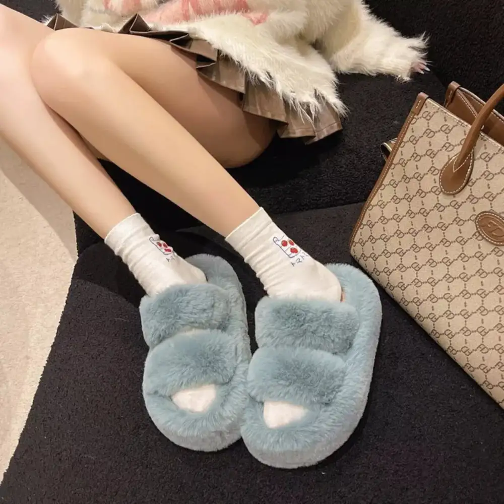 Refined Fuzzy Open Toe Slippers
