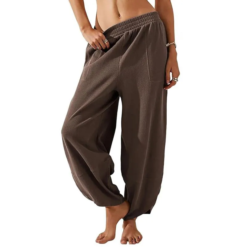 Women’s Harem Barrel Wide Leg Pants Elastic Waist Baggy Loose Fit Casual Jogger Sweatpants With Pockets Beach Street Coffee Teacher Outfits