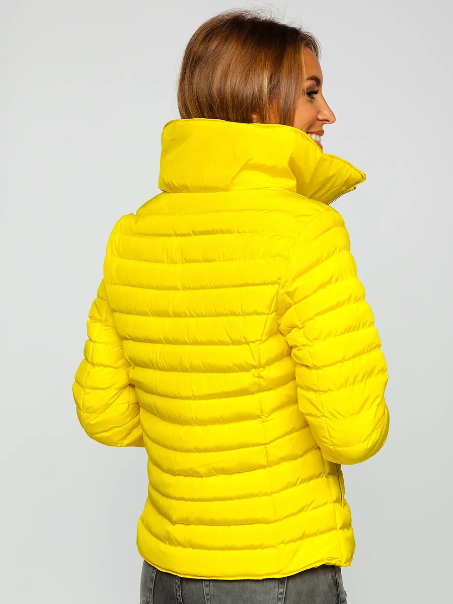 Women's Yellow Quilted Winter Jacket Without Hood