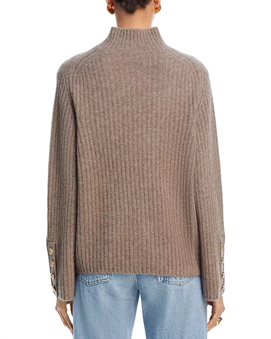 Cashmere Rib Knit Bell Sleeve Turtleneck Sweater