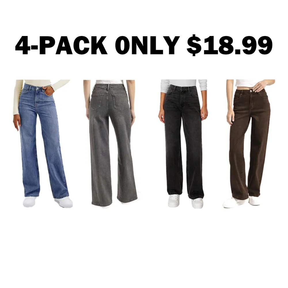 Women's simple high-waisted stretch wide-leg jeans