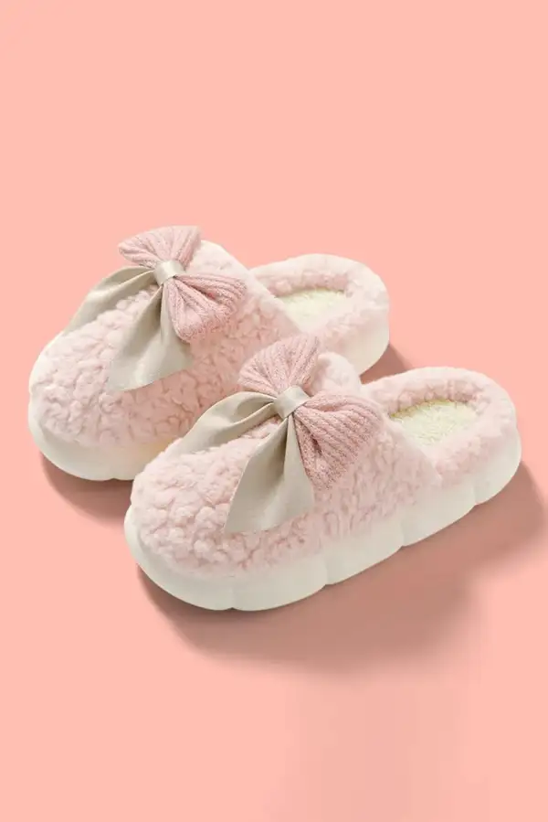 Contrast Knot Plush House Slippers