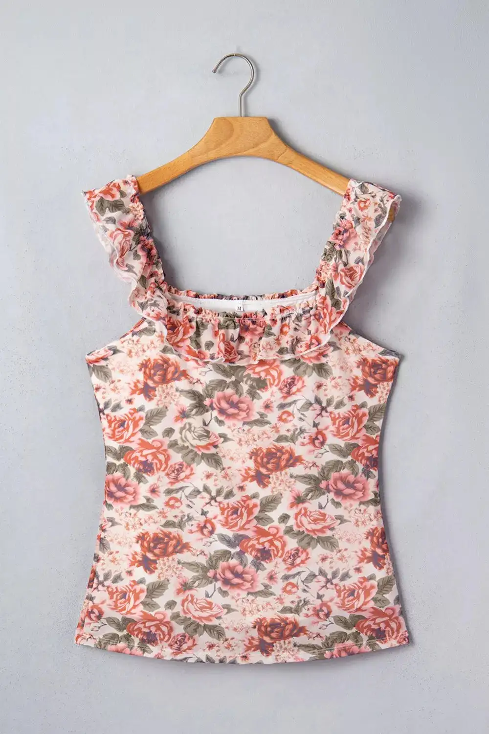 Floral Print Ruffle Trim Tank